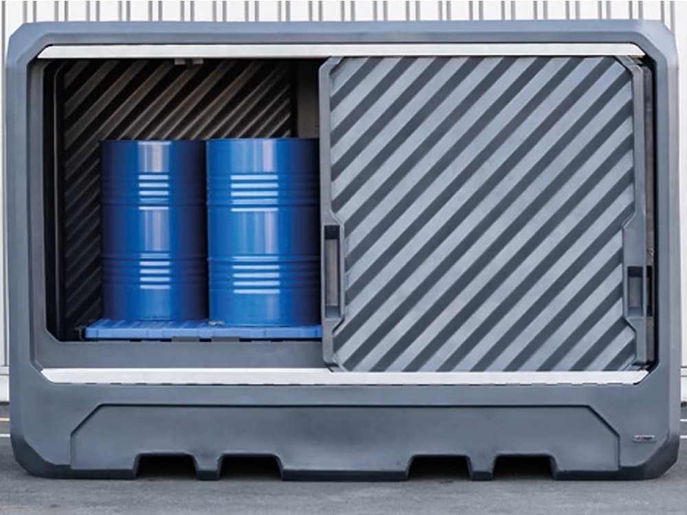Container de stockage avec rétention est entièrement fabriqué en PEHD